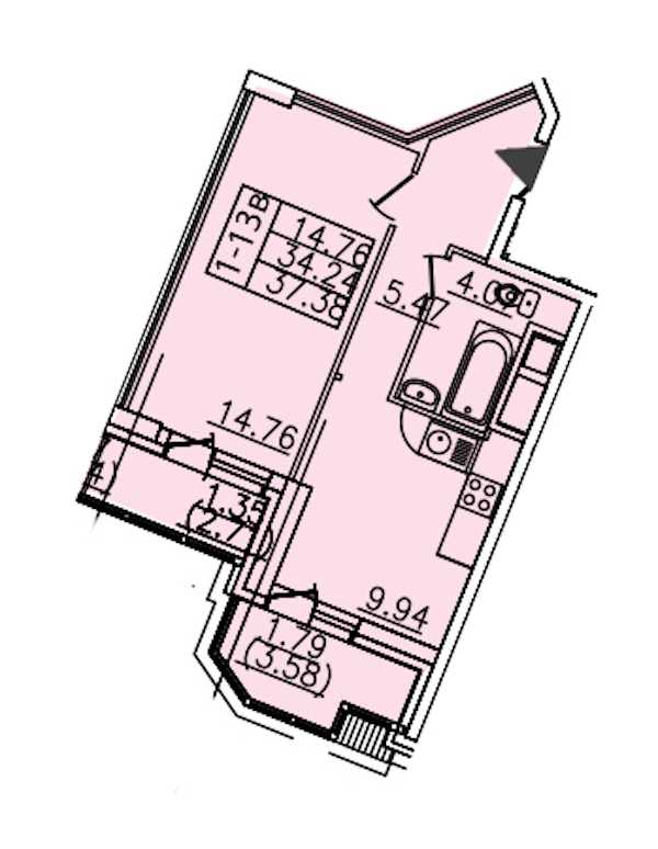 Однокомнатная квартира в : площадь 37.38 м2 , этаж: 25 – купить в Санкт-Петербурге